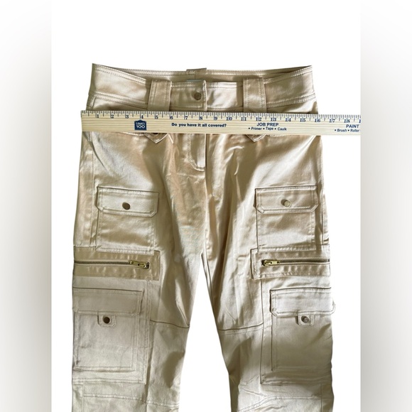Cache Gold Satin Cargo Flare Pants Size 6 Vintage Y2K Cotton Rayon - Picture 3 of 9